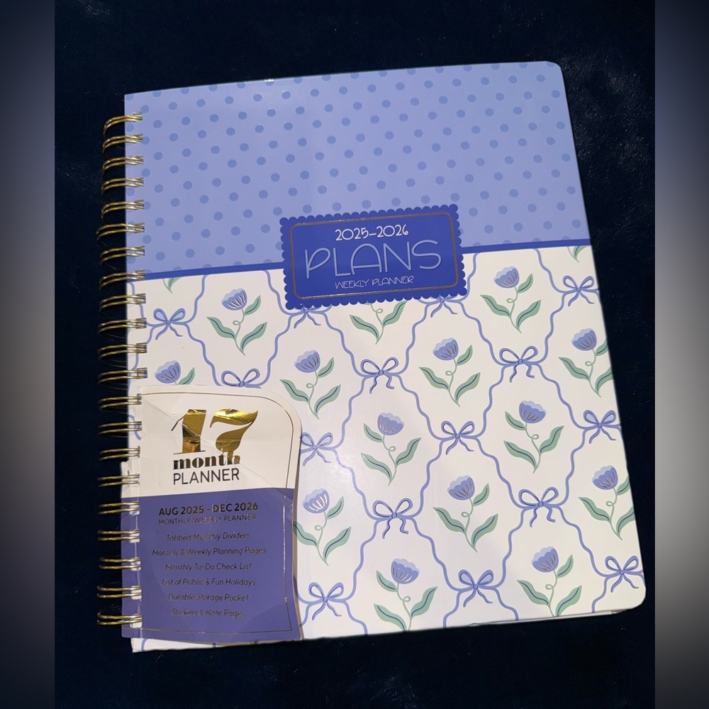Bow Coquette Planner 2025-2026  Elegant Blue and White Bow